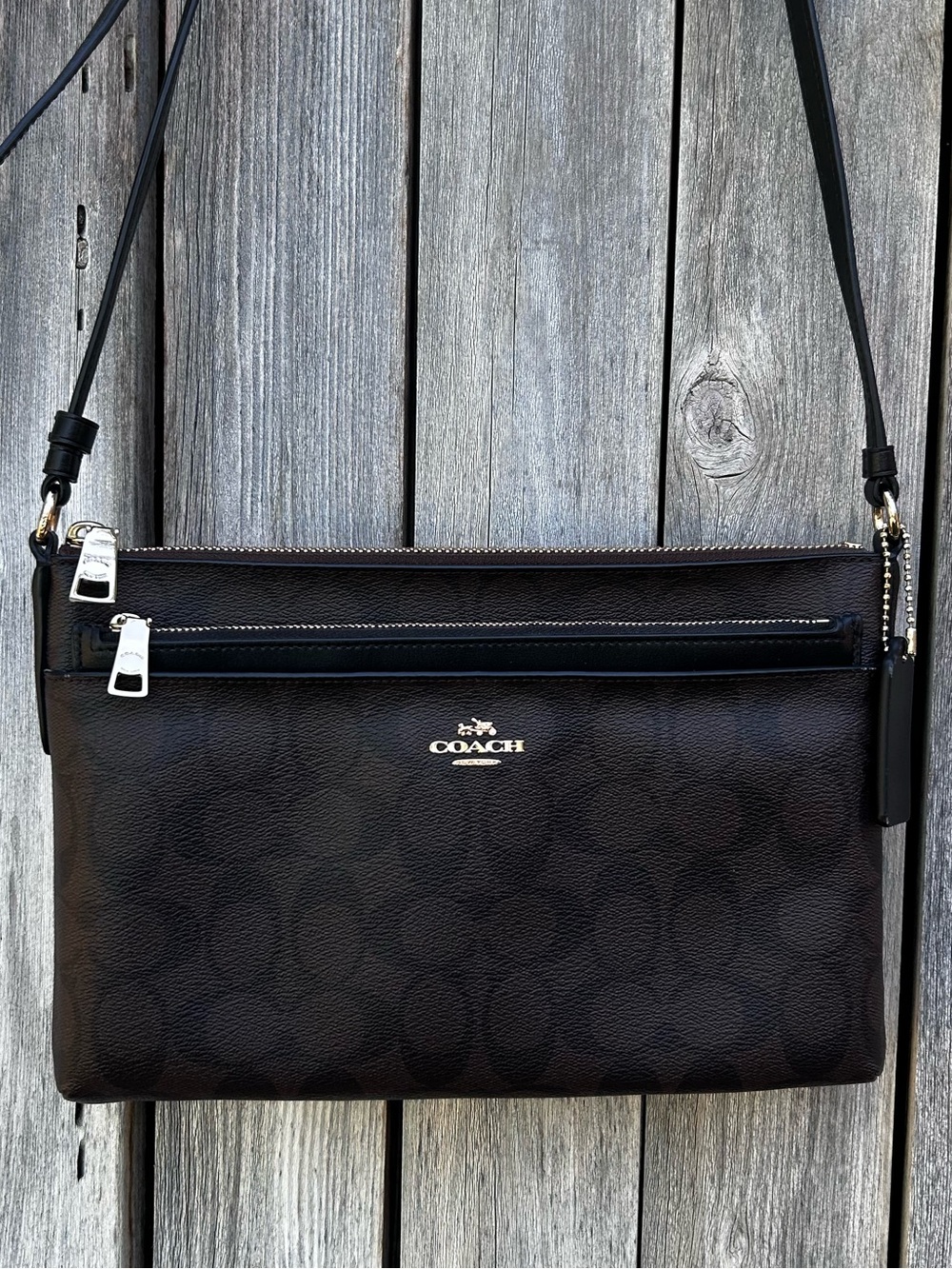 Coach Signature East West Pop Crossbody Bag Coated Canvas Brown Black - Picture 3 of 16